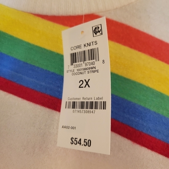 CORE KNITS COCONUT RAINBOW STRIPED LIGHTWEIGHT SWEATER•2X NWT - Picture 12 of 14
